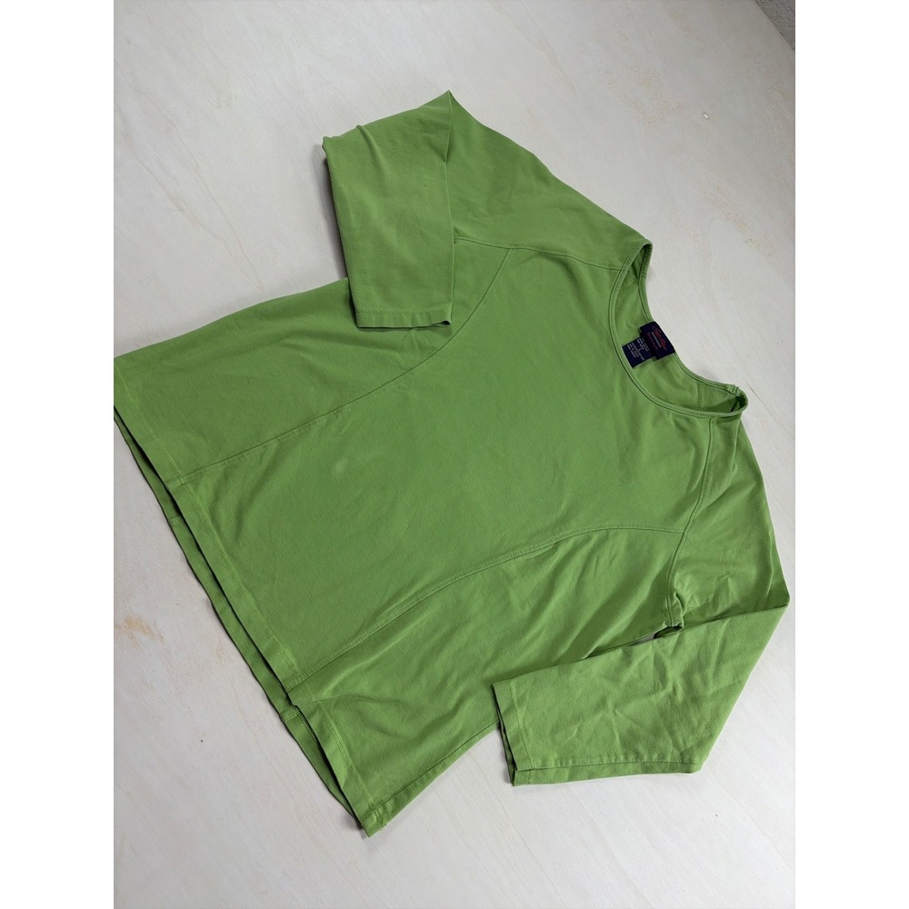 Bill Blass Jeanswear Stretch Lime Green Long Sleeve Top Curved Seam Womens L